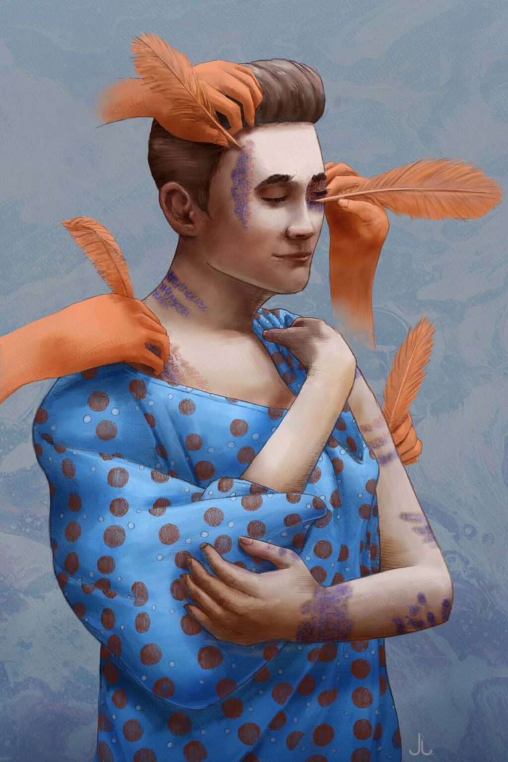 golden statuette and trophy beside mirror