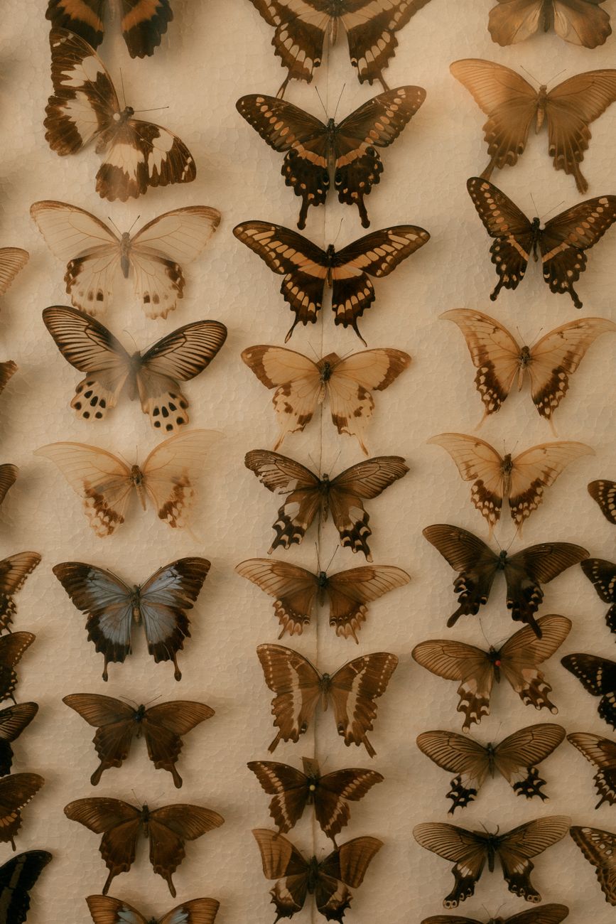 collection of natural butterfly specimens on display